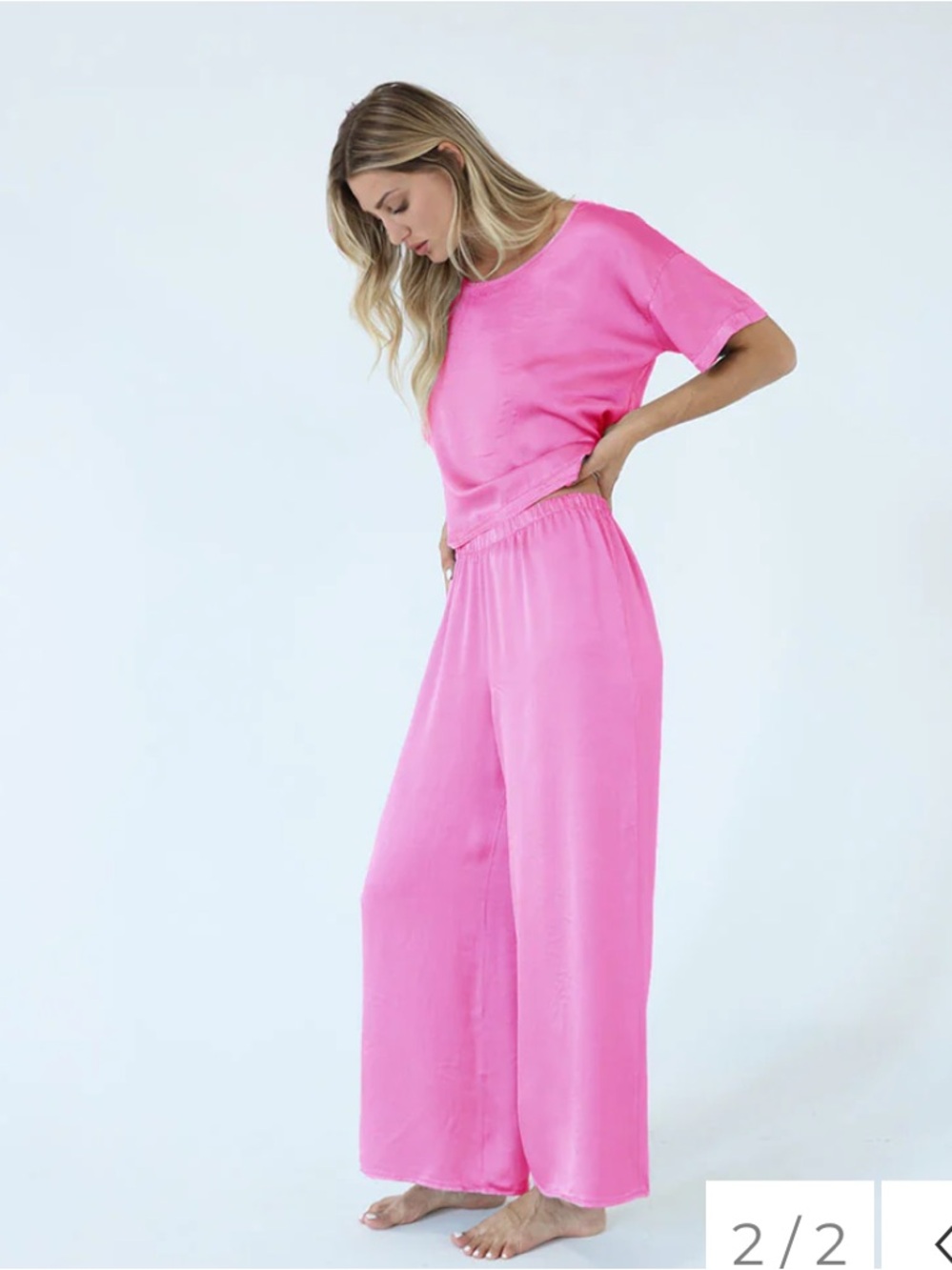 PJ HARLOW 3 pc set PINK Relaxed Wide-Leg Pants, tank and short sleeve top BUNDLE